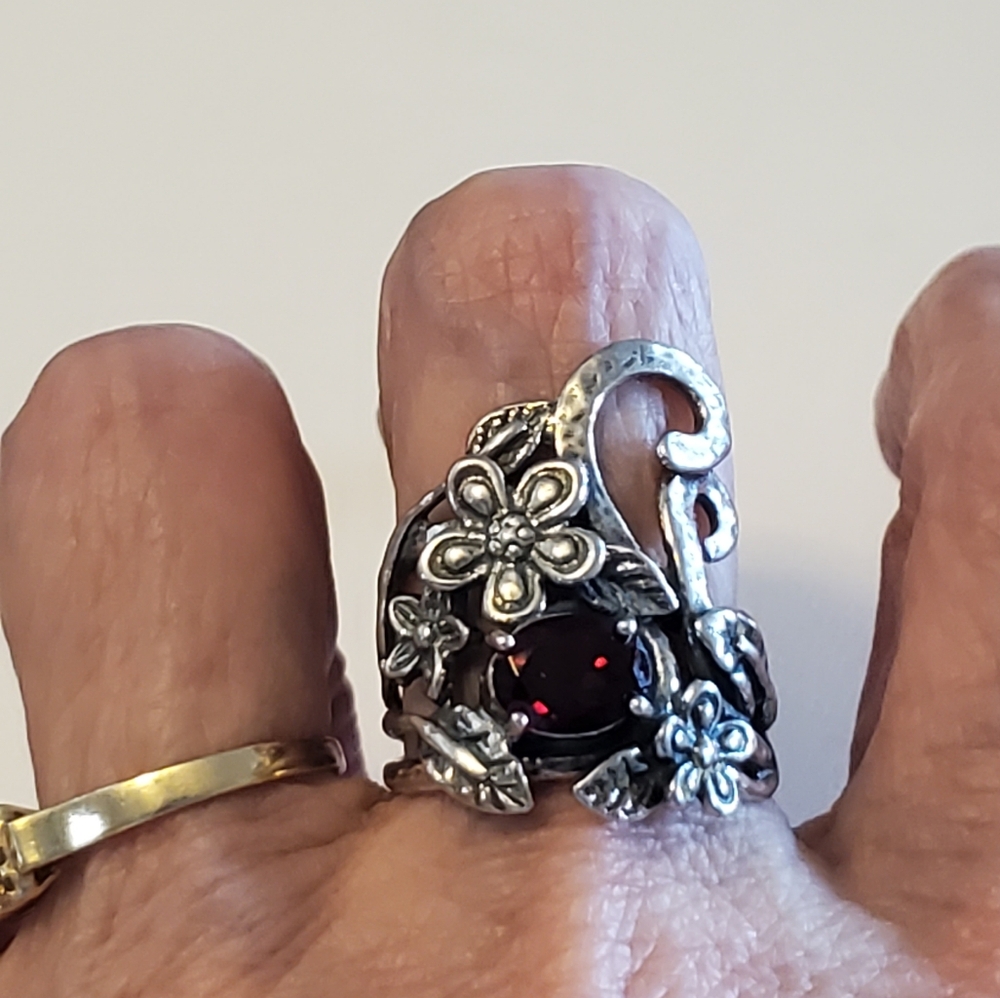 Sterling Silver Garnet Cz Ring